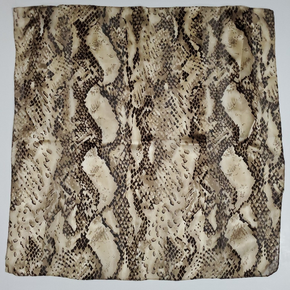 Vintage ITALY SYMPHONY SCARFS Brown Gold Snakeskin SATIN Square 20"